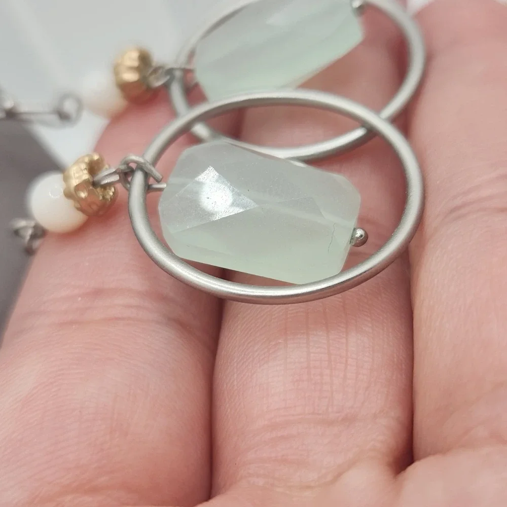 Bohemian Crystal Hoop Drop Earrings Mint Green Silver Gold Everyday Coastal